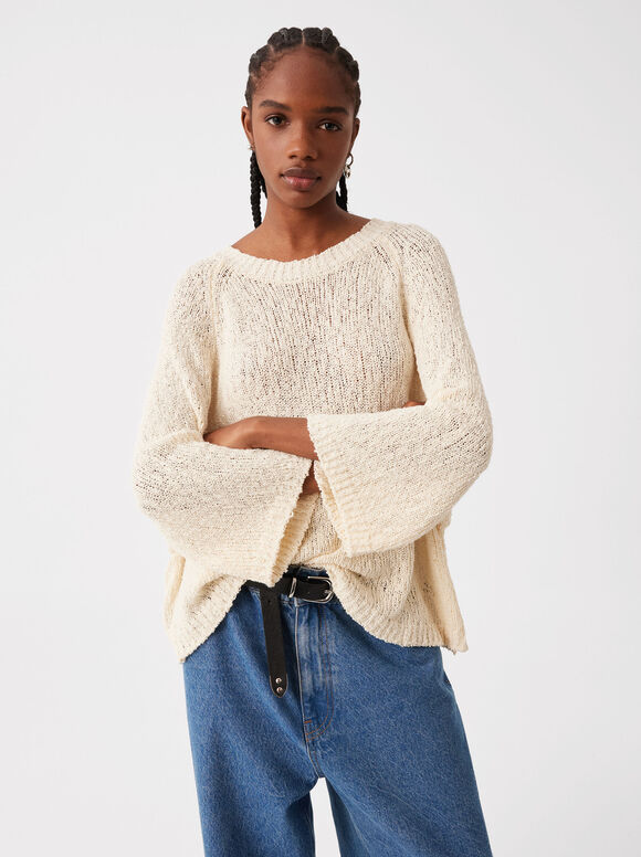 Knit Sweater, Beige, hi-res