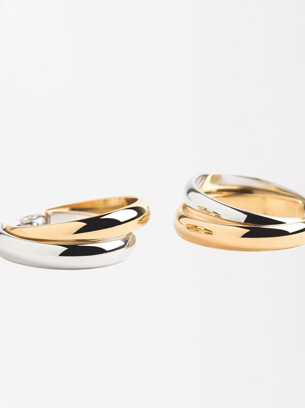 Two-tone double-effect hoop earrings - stainless steel