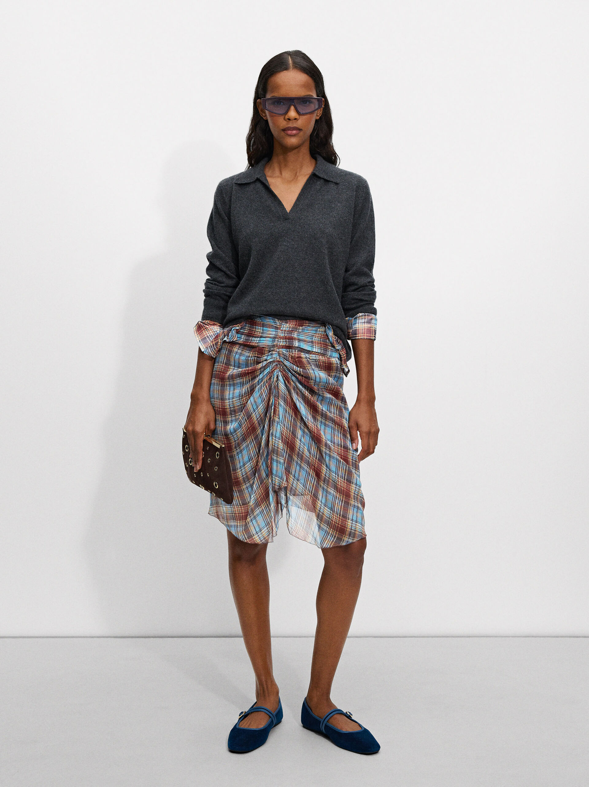 Printed skirt with ruched image number 1.0
