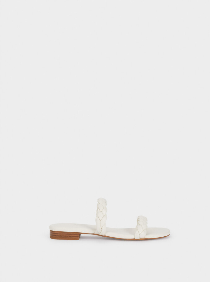 Flat Sandals With Braided Straps, White, hi-res