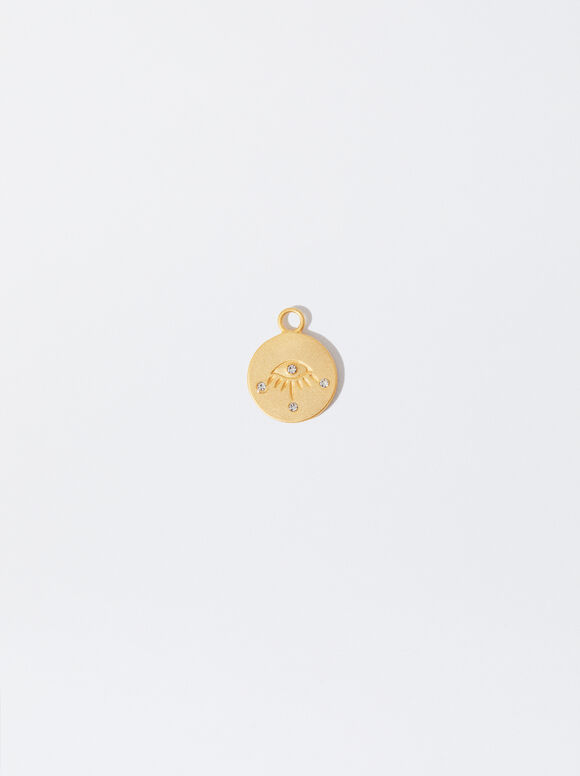 925 Silver Eye Medal Charm, Golden, hi-res