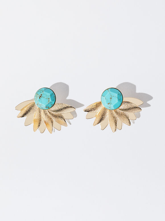 Resin Earrings With Flower, Blue, hi-res