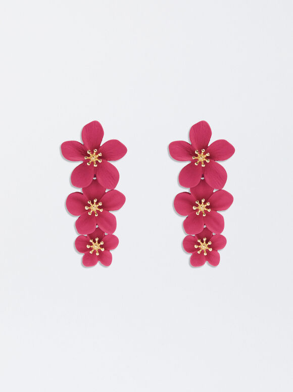 Flower Clip Earrings, Fuchsia, hi-res