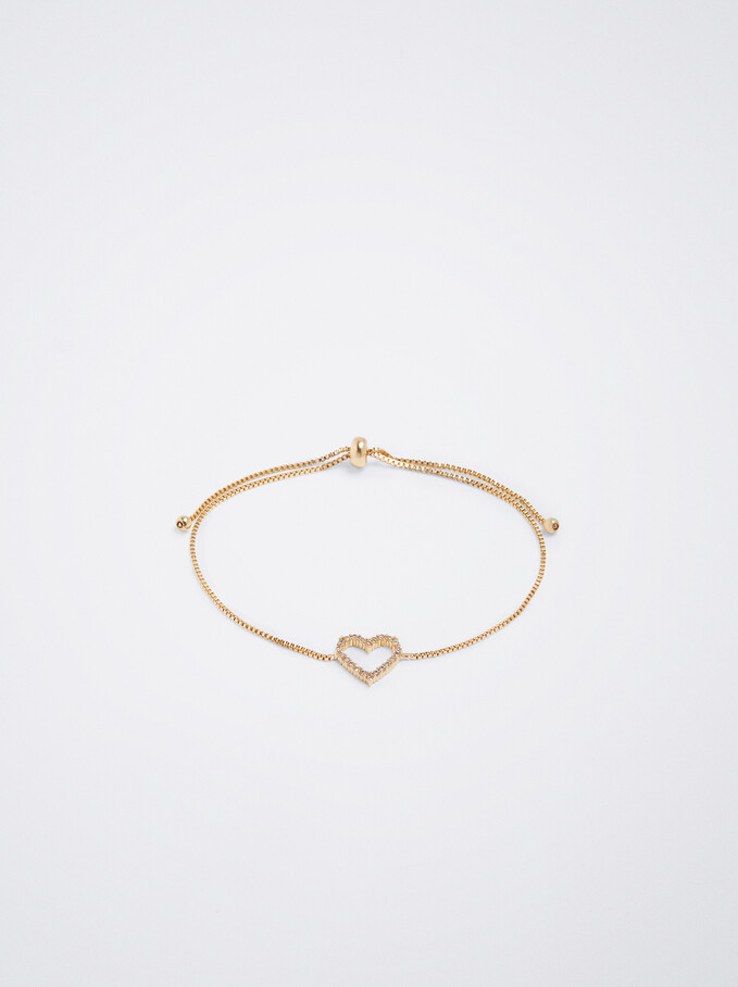 Bracelet With Heart And Zirconia, Golden, hi-res