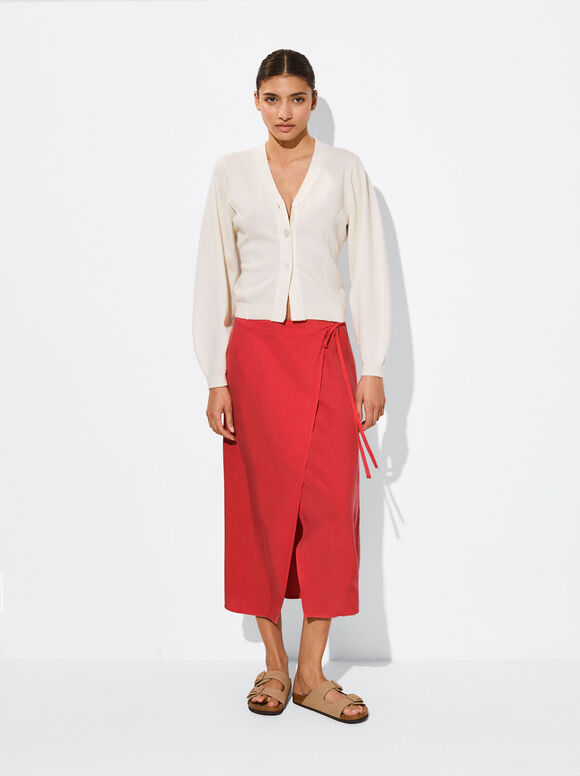 Lyocell Midi Skirt, Red, hi-res