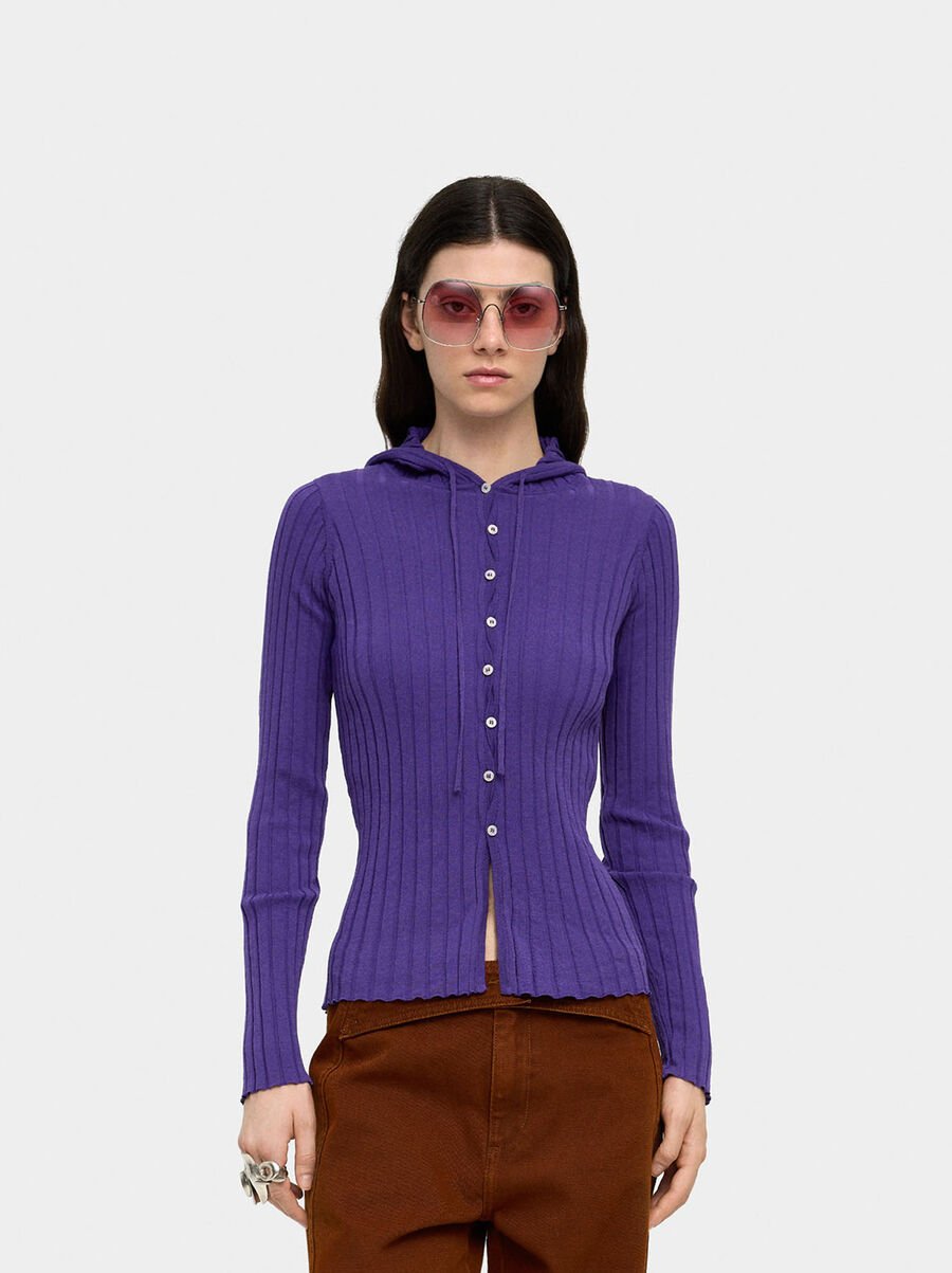 Knit sweater with hood