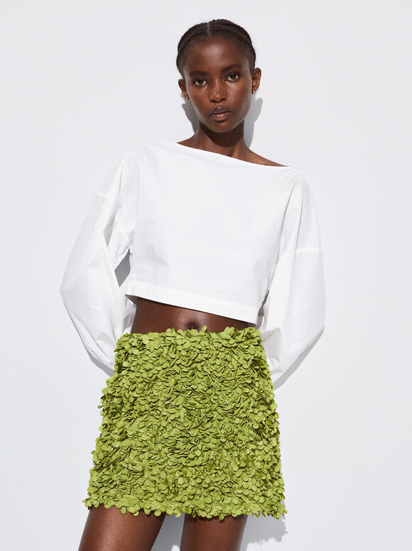 Falda Mini Con Textura, Verde, hi-res