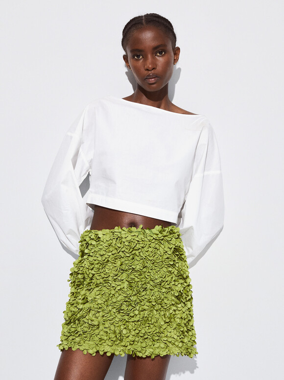Textured Mini Skirt, Green, hi-res