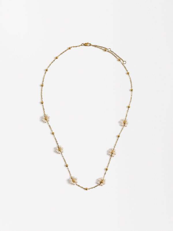 Necklace with floral pearls - stainless steel