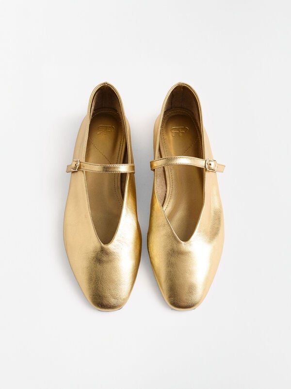 Metallic Leather Ballet Flats
