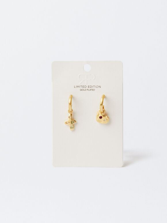 Matte Effect Gold-Plated Earrings 18k, Golden, hi-res