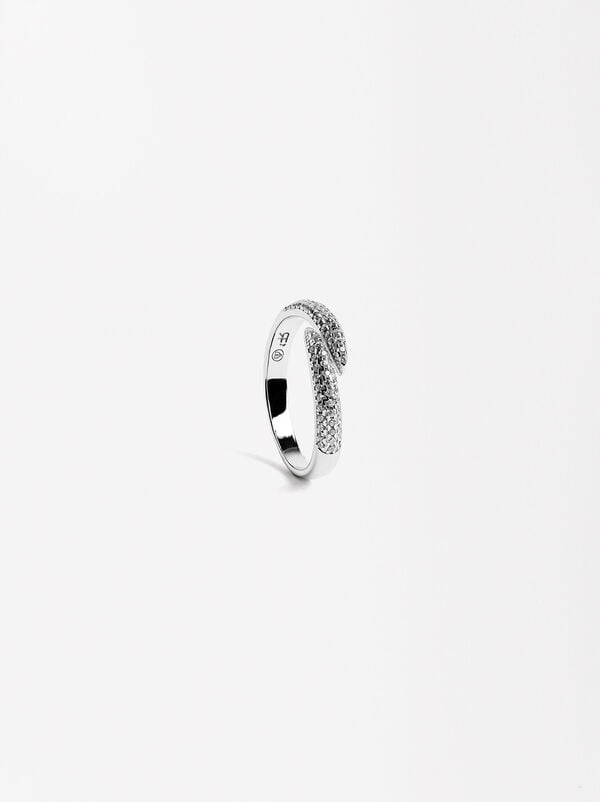 Cross ring with zircons - 925 sterling silver