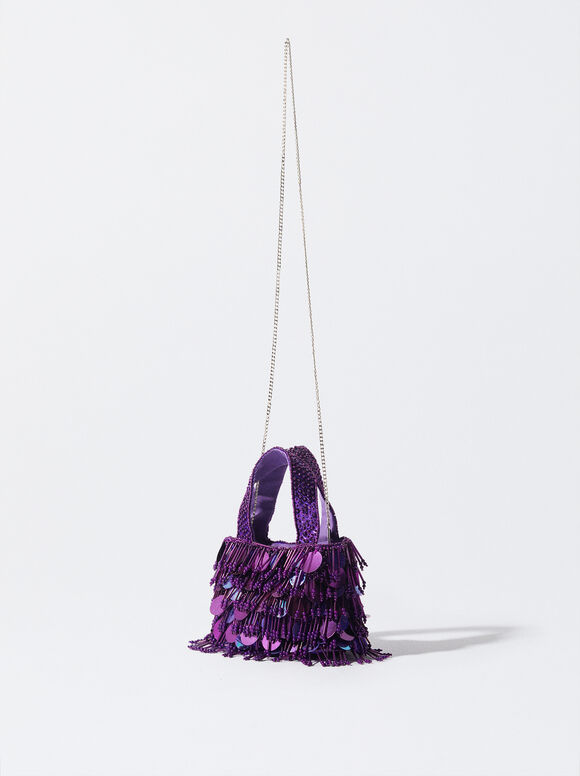 Party Handbag With Sequins, Purple, hi-res