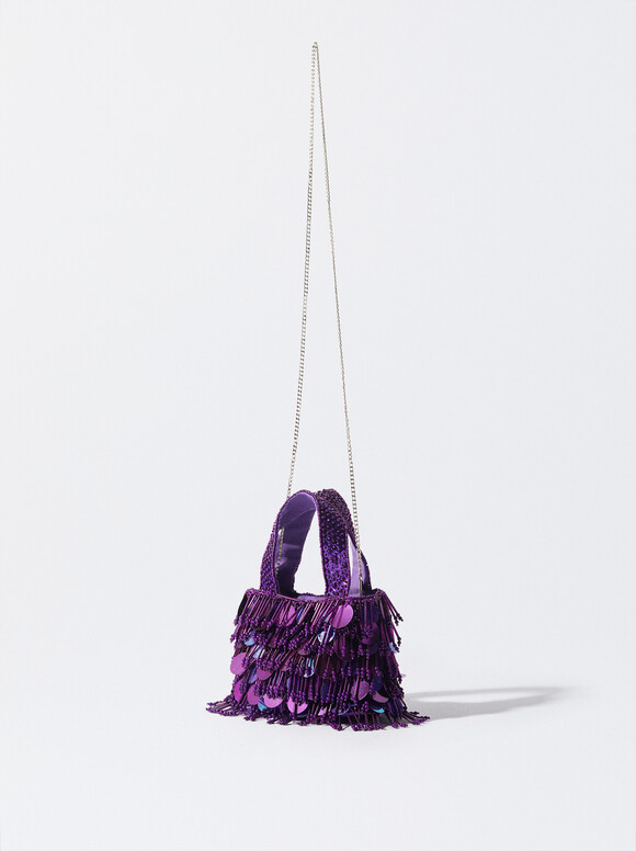 Party Handbag With Sequins, Purple, hi-res