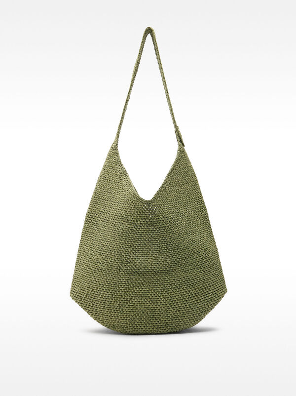 Straw-effect shoulder bag with side detail