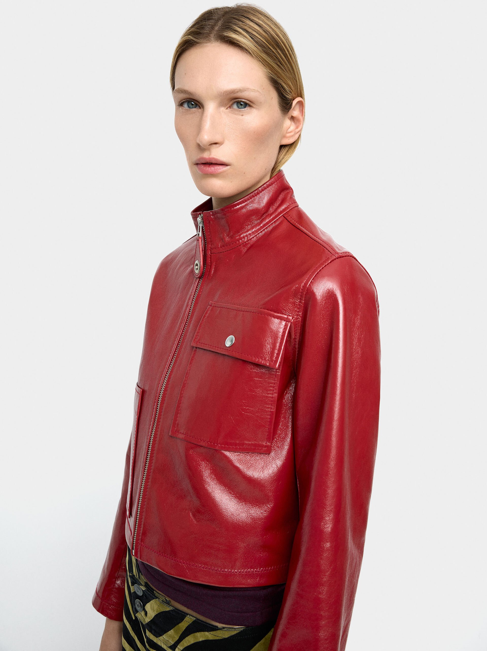 Leather jacket with zipper image number 5.0