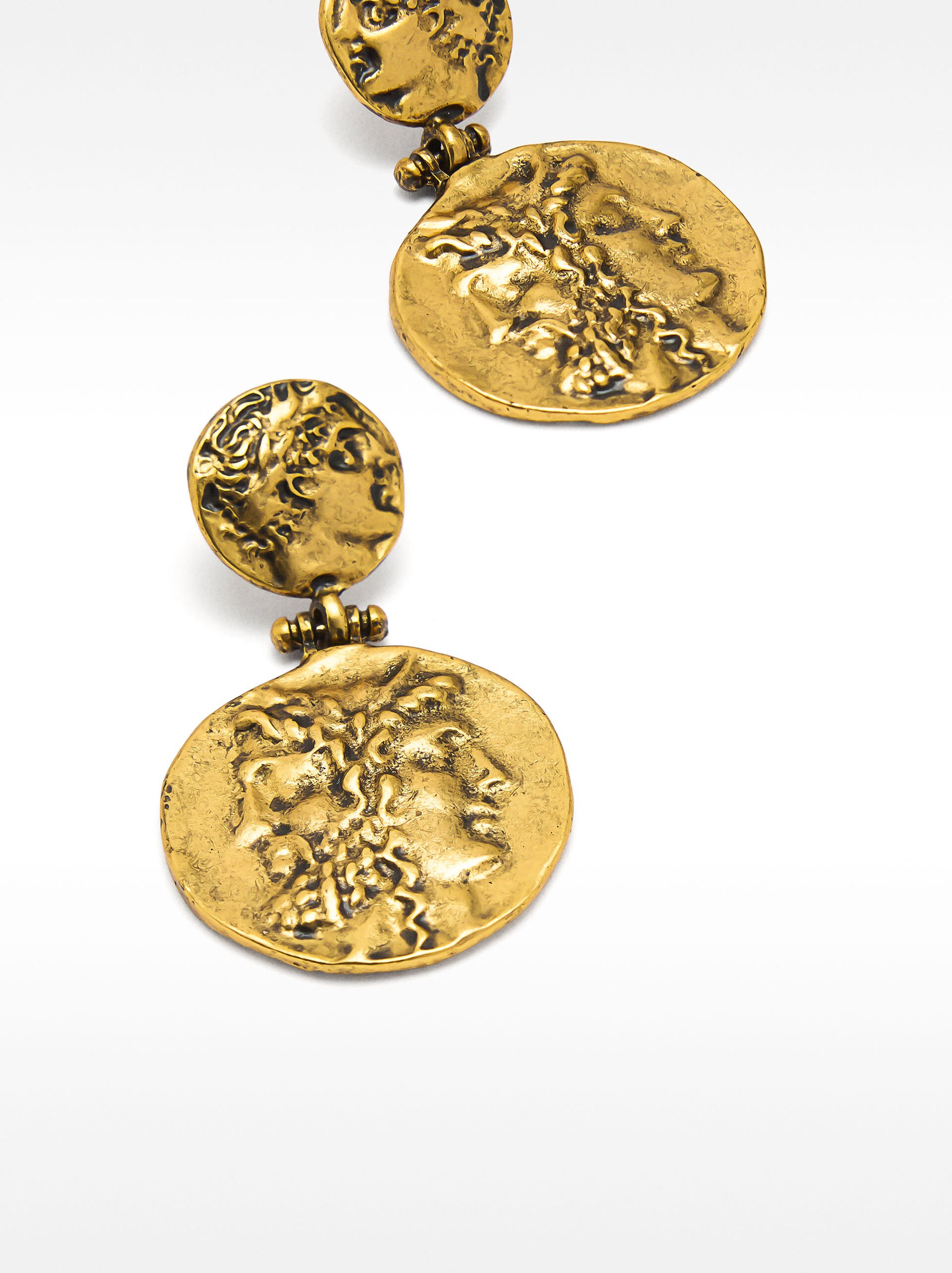 Earrings with aged-effect medals image number 2.0