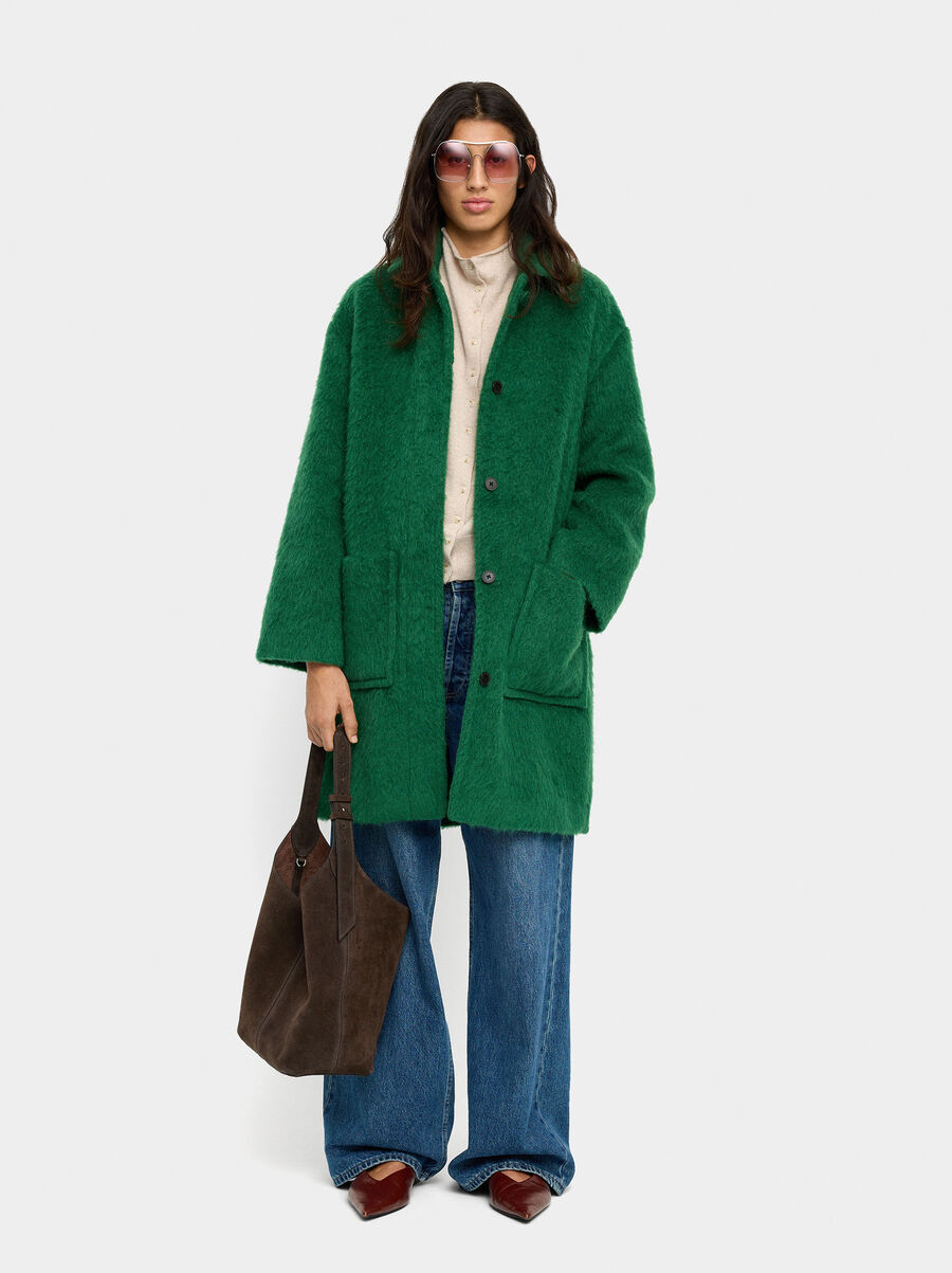 Abrigo mezcla de lana efecto pelo