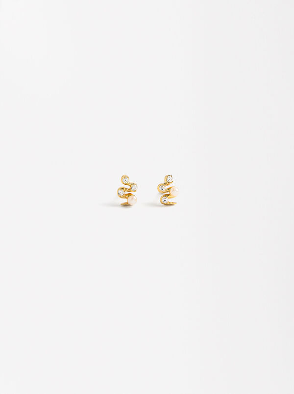 Snake pearl and zirconia earrings - 925 sterling silver