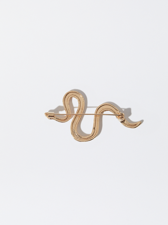Snake Brooch, Golden, hi-res