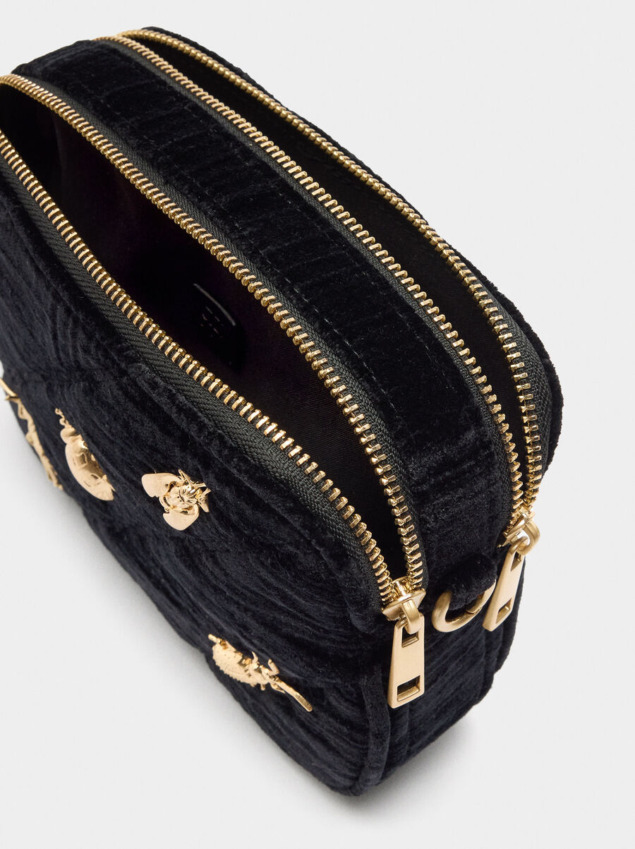 Bolso de fiesta aterciopelado con insectos