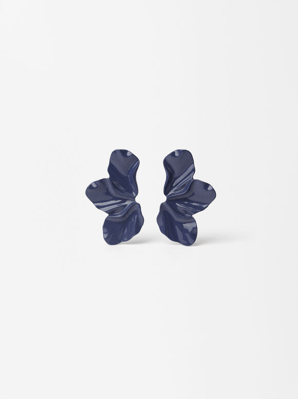 Boucles D'Oreilles Fleurs En Émail, Bleu, hi-res
