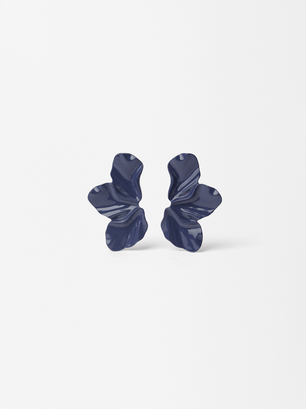 Enamel Flower Earrings, Blue, hi-res