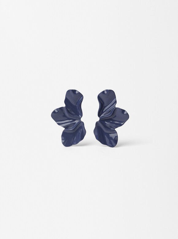 Enamel Flower Earrings, Blue, hi-res