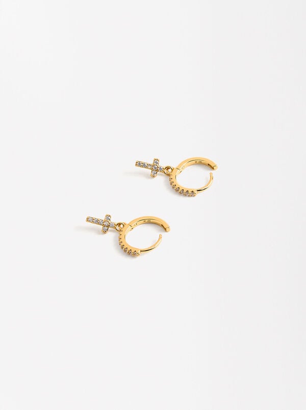 Cross hoops with zirconias - 925 sterling silver