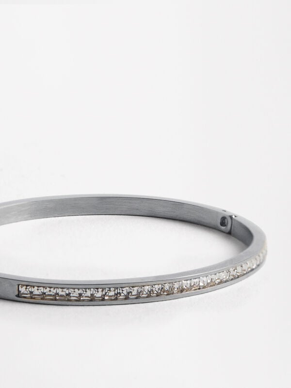 Rigid bracelet with crystals - stainless steel