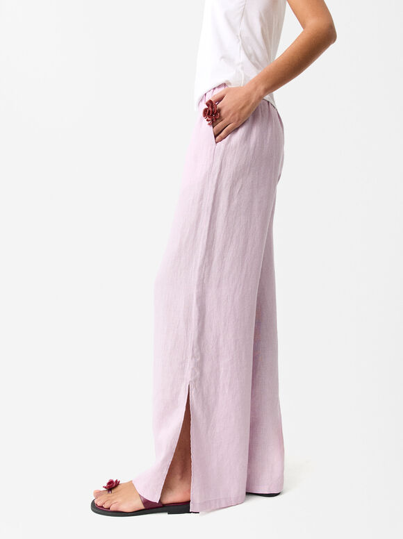 100% Linen Trousers, Pink, hi-res