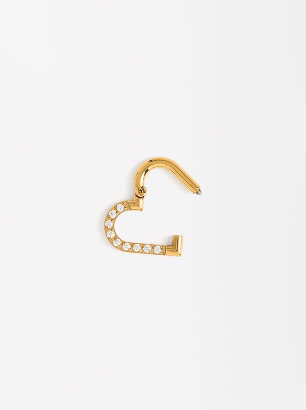 Heart piercing with crystals - stainless steel