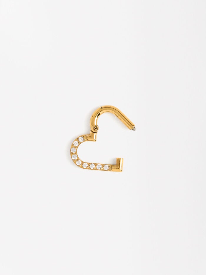 Piercing corazón con cristales - acero inoxidable