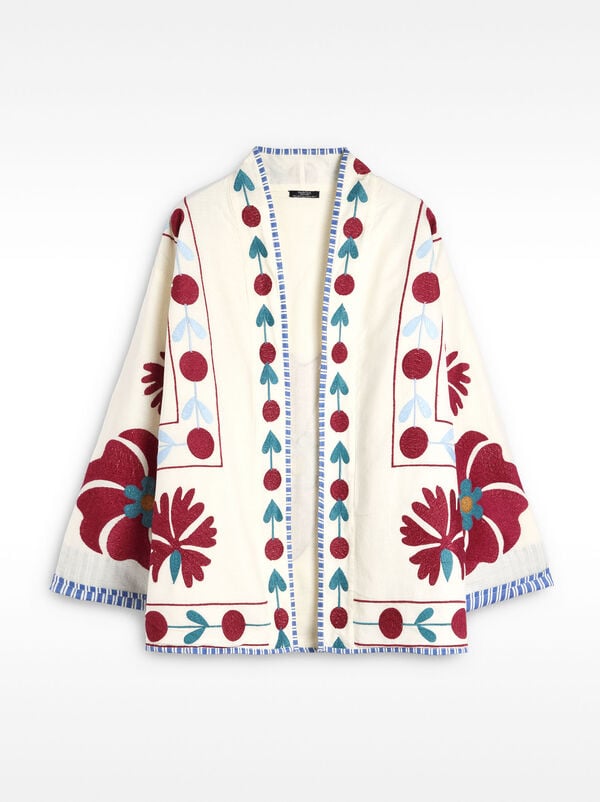 100% cotton kimono with floral embroidery
