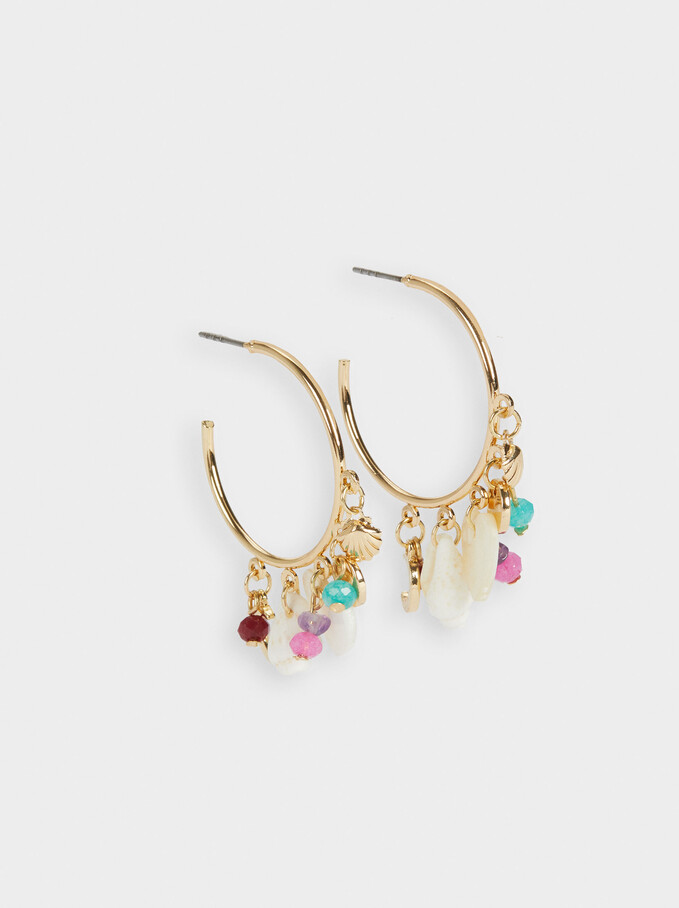 Hoop Earrings With Shell And Beads, Multicolor, hi-res