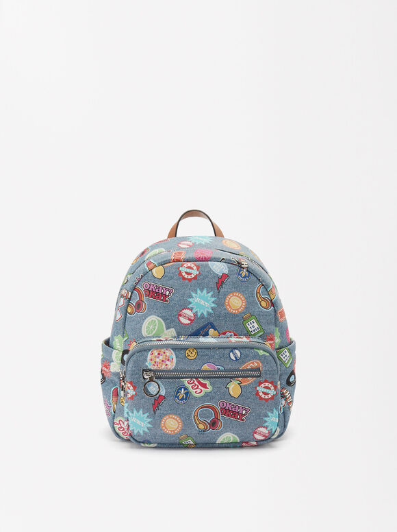 Printed Backpack, Blue, hi-res