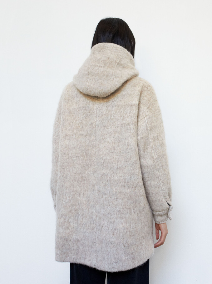 Wool Coat With Hood, Ecru, hi-res
