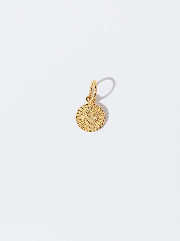 925 Silver Snake Medallion Charm, Golden, hi-res