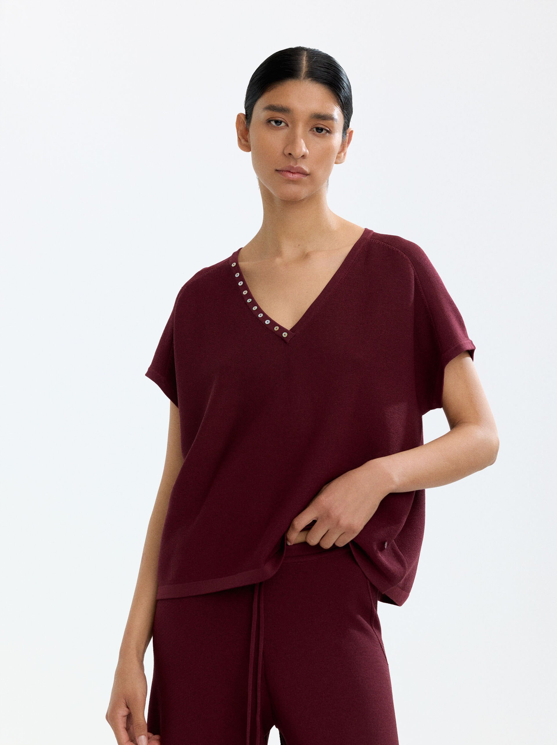 Top in maglia decote a V image number 1.0