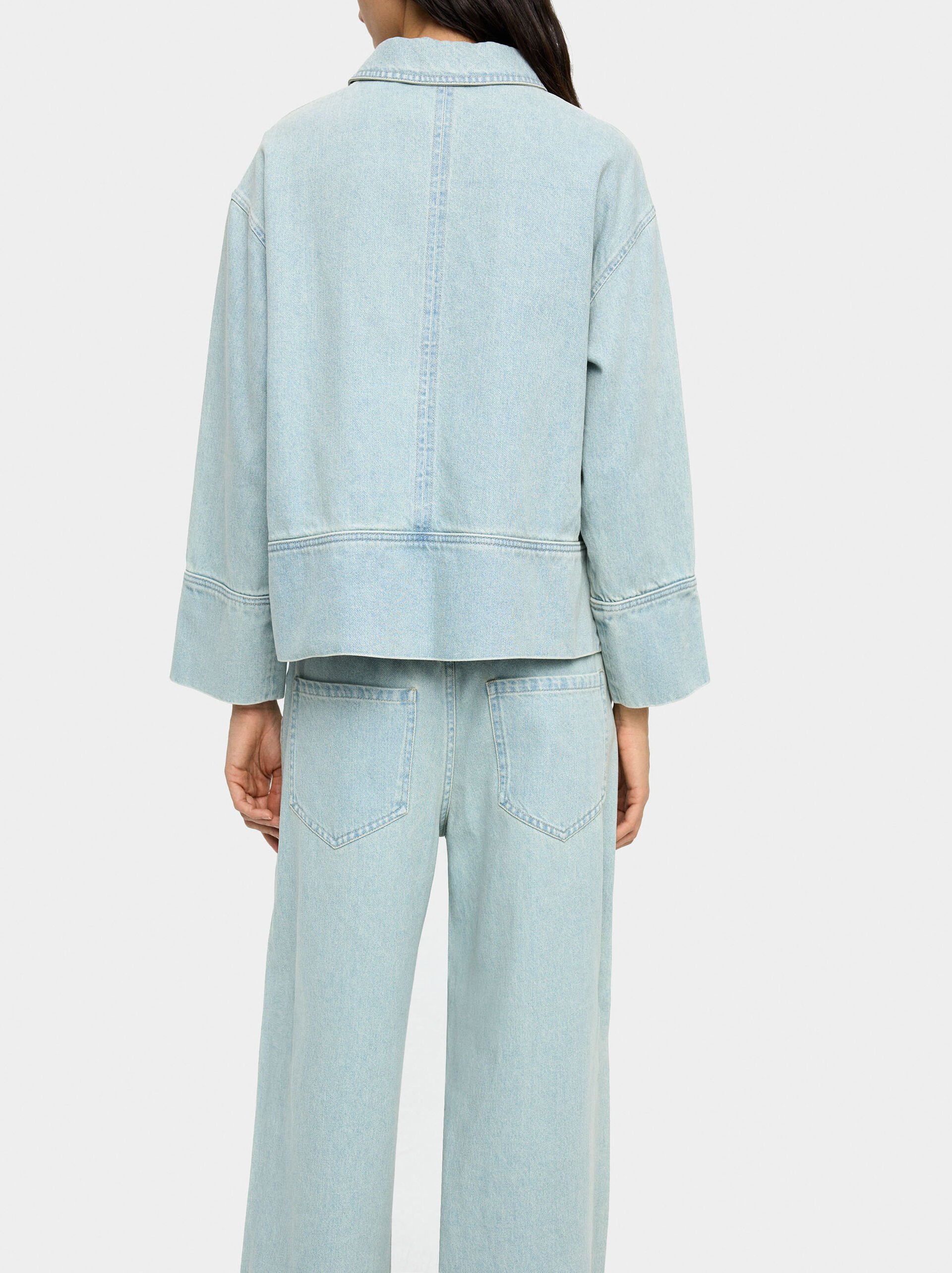 Straight denim trousers with belt image number 3.0