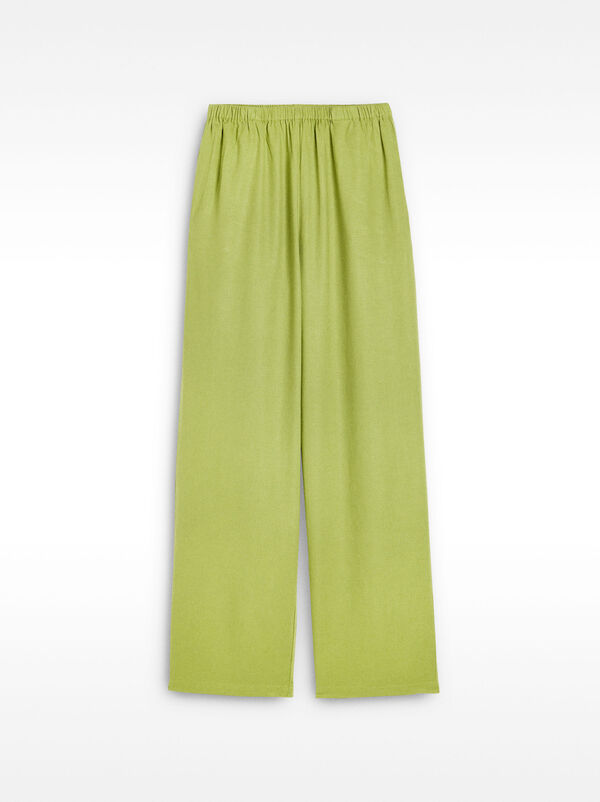 Trousers with linen elastic waistband