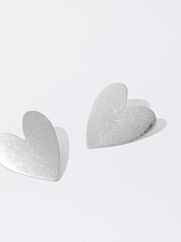 Silver Heart Earrings , Silver, hi-res