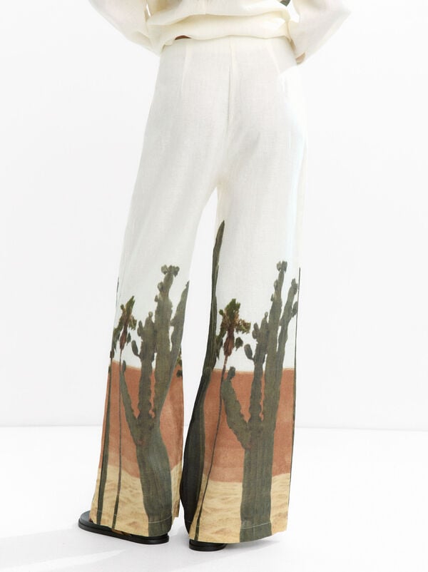 100% linen printed trousers