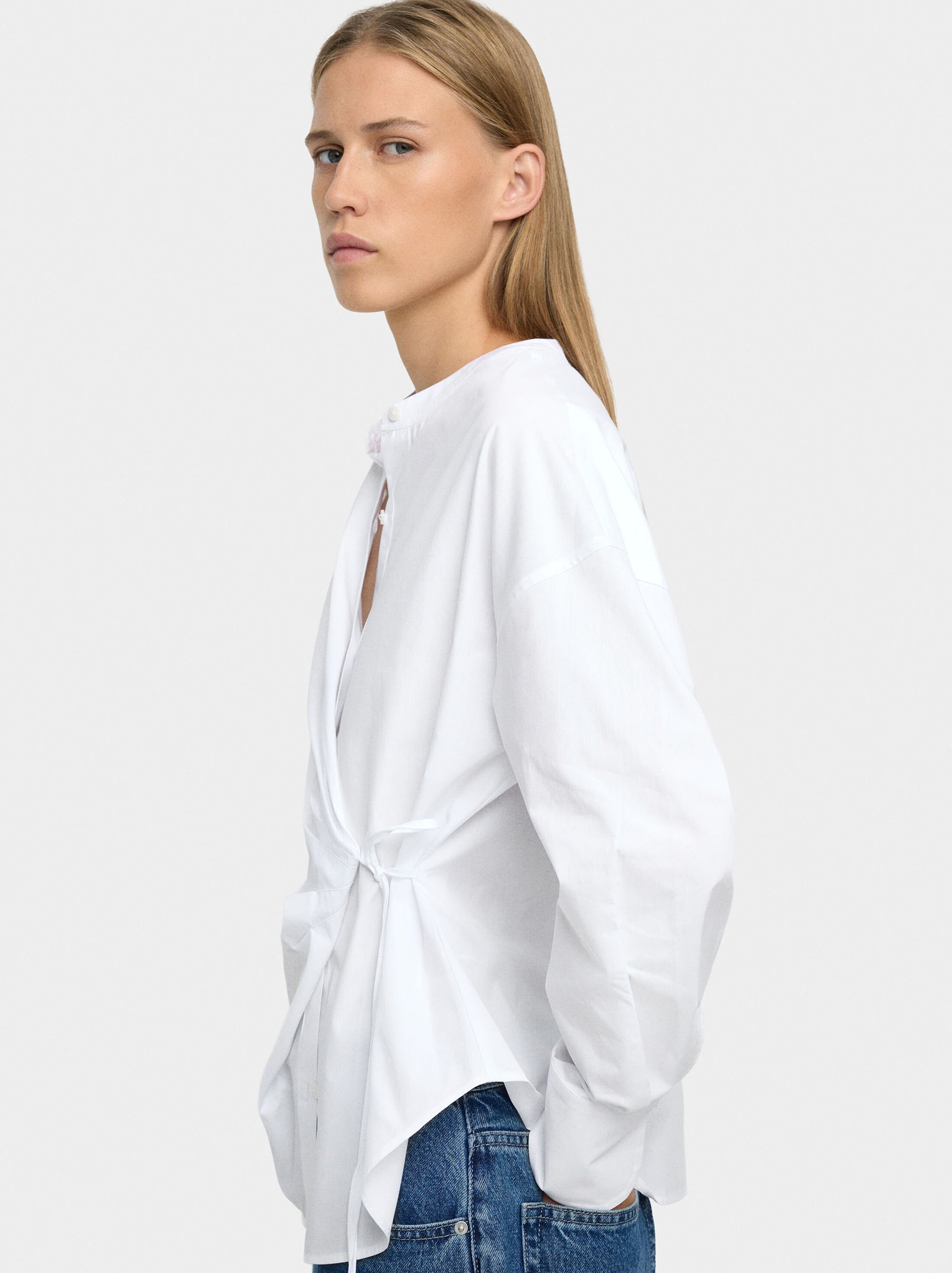 Shirt with draped detail 100% cotton image number 2.0