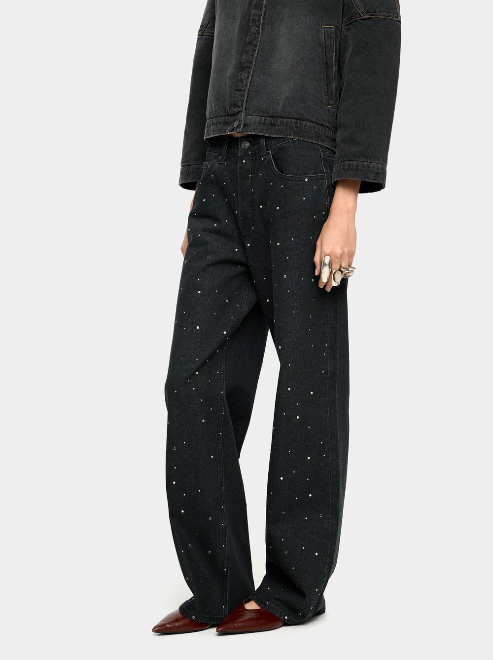 Denim trousers with strass