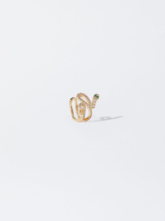 Snake Ear Cuff With Zirconia, Golden, hi-res
