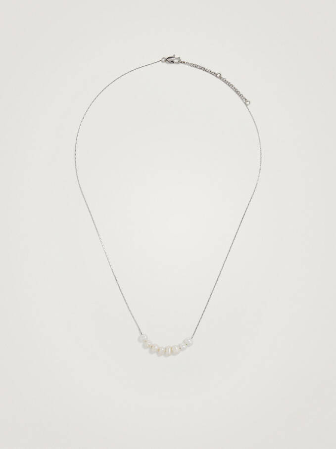 Stainless Steel Necklace With Pearl, Silver, hi-res