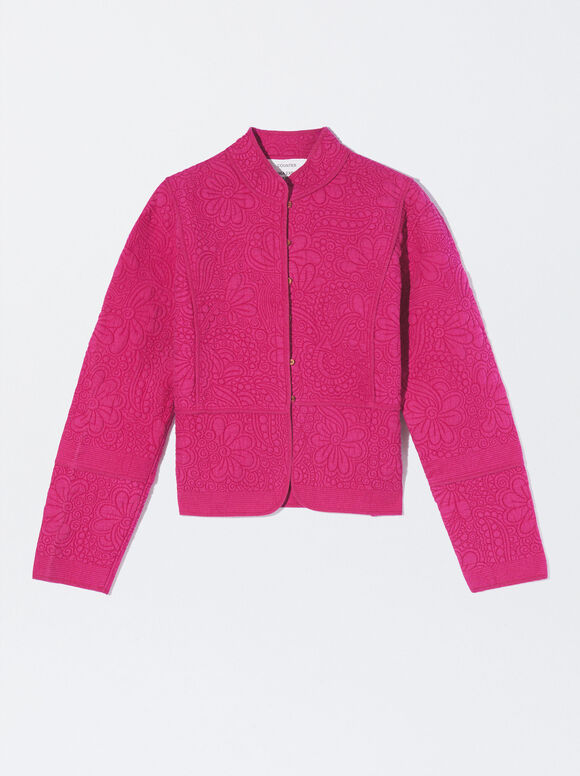 100% Cotton Embroidered Jacket, Pink, hi-res