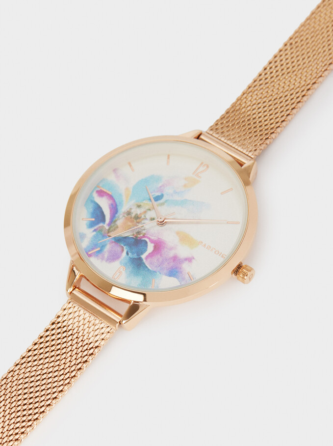 Flower Sphere Steel Bracelet Watch, Orange, hi-res