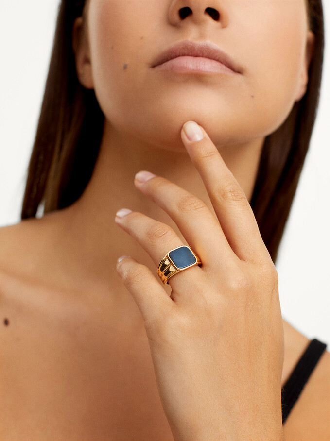 Signet Ring With Shell, Navy, hi-res